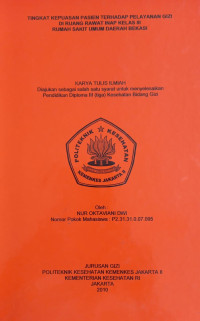 Tingkat Kepuasan Pasien Terhadap Pelayanan Gizi Di Ruang Rawat Inap Kelas Ill Rumah Sakit Umum Daerah Bekasi