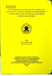 Analisa Perbandingan Hasil Quality Control Alat Hematology Analyzer 3 Part Diff yang Menggunakan Sistem Hydrodynamic Focusing dan Tanpa Sistem Hydrodynamic Focusing