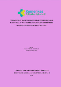 Perbandingan Hasil Uji Disolusi Tablet Ketokonazol dalam sediaan Obat Generik dan Obat Generik Bermerek Secara Spektrofotometri Ultraviolet