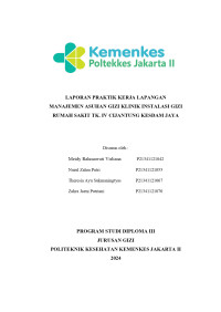 LAPORAN PRAKTIK KERJA LAPANGAN MANAJEMEN ASUHAN GIZI KLINIK INSTALASI GIZI RUMAH SAKIT TK. IV CIJANTUNG KESDAM JAYA