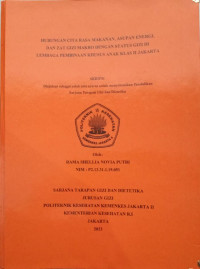 Hubungan Cita Rasa Makanan, Asupan Energi, Dan Zat Gizi Makro Dengan Status Gizi Di Lembaga Pembinaan Khusus Anak Klass II Jakarta