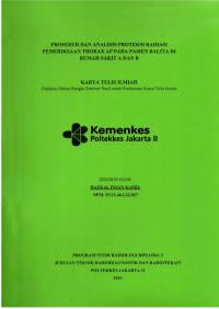 Image of PROSEDUR DAN ANALISIS PROTEKSI RADIASI  PEMERIKSAAN THORAX AP PADA PASIEN BALITA DI  RUMAH SAKIT A DAN B